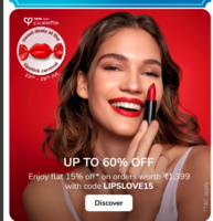 Lipstick Carnival Upto 60% Off + Extra 15% off  (23-29 July)