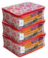 Kuber Industries 3 Piece Non Woven Saree Cover Set, Pink