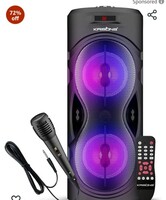 KRISONS Cylender 4" Double Woofer 40W Multi-Media Bluetooth Party Speaker with Wired Mic for Karaoke,2400 MAH Battery, Digital Display,RGB Lights, USB, SD Card, FM Radio,Auto TWS Function & Remote