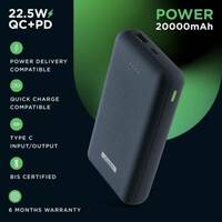 URBN 20000 mAh 22.5 W Pocket Size Power Bank  (Blue, Lithium Polymer, Fast Charging for Mobile)