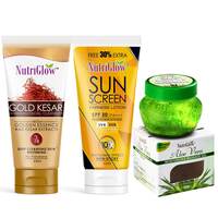 NutriGlow Gold Kesar Face Wash (65ml) With Sunscreen SPF 30 PA+++ (65ml) & Aloe Vera Gel (100g), Pack of 3 