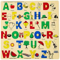 Amazon Brand - Jam & Honey Capital Alphabet Tray with Picture (with Knobs)
