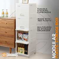 E-COSMOS 4 Units Plastic Cupboard for Clothes Plastic Cabinet for Storage Foldable Wardrobe for Plastic Rack for Clothes Storage Cabinet Plastic Modular Drawer Storage Box,White (4 Layer)