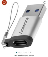 Ambrane USB Type C Female to USB Male OTG Adapter with 5 Gbps High-Speed Data Transfer, Compatible with Laptops, Tablets, Smartphone, Chargers and More Devices (AOTG-A1, Grey)