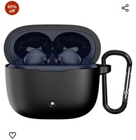 Sounce Earphone Case Cover Compatible for boAT Airdopes 200 Plus, Soft Silicone Skin Case Cover Shock-Absorbing Protective Case with Keychain - Black