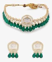 ZAVERI PEARLS Green Austrian Diamonds Artificial Stones & Beads Necklace & Earring Set For Women-ZPFK17081