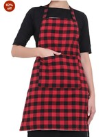 GLUN Waterproof Full Size Unisex Kitchen Checkered Apron with 2 Big Front Centre Pocket and Adjustable Neck Strap (RED-CHECKERED) 