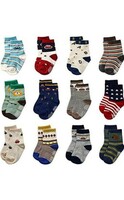 Cuteably™ Baby boy Cotton Socks Anti Skid Socks boy Booties Multi Color and Designs Random Colors (Pack 3, 0-3 months)