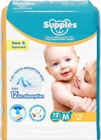 Amazon Brand - Supples Premium Diapers, Medium (M), 72 Count, 7-12 Kg, 12 Hrs Absorption Baby Diaper Pants 