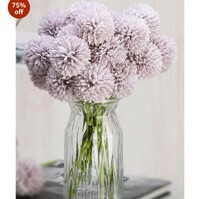 SATYAM KRAFT 5 Pcs Artificial Chrysanthemum Ball Hydrangea Flower Stick for Home, Office, Bedroom, Balcony, Living Room, Rakshabandhan Decoration(Pack of 5) (Silver Mauve) (without Vase Pot)