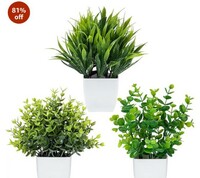 Dekorly Artificial Potted Plants, 3 Pack Artificial Plastic Eucalyptus Plants Small Indoor Potted Houseplants, Small Faux Plants For Home Decor Bathroom Office Farmhouse (Set 0F 3), White