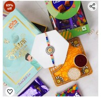 Gifticon Rakhi with Chocolate for Brother - Rakhi for Brother with Chocolate Gift Hamper - 1 Rakhi, 1 Celebration, 1 Greeting Card,1 Gift Box | IB50-1R