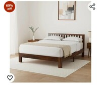 Amazon Brand - Solimo Petra Solid Sheesham Wood Queen Bed (Teak Finish)