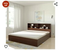 Amazon Brand - Solimo Madray King Size Engineered Wood Bed with Box & Headboard Storage (Walnut)