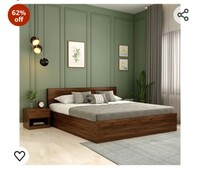 WoodenStreet™ Harper Wooden Double Size, Queen Size Bed with Storage and 1 Year Warranty, Premium Engineered Wood, Columbian Walnut Finish