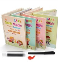 MINtile Sank Magic Practice Copybook, (4 Book + 10 Refill) Number Tracing Book for Preschoolers with Pen, Magic Calligraphy Copybook Set Practical Reusable Writing Tool Simple Hand Lettering 
