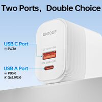  36W Dual Port Gan Fast Charger USB C&A Charger, Compact Fast Charger Adapter(White)