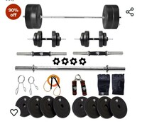BULLAR Home Gym Set, 8kg to 20kg with 3 Straight Curl Rod and 2 Dumbbell Rods, Gym Combo, and Home Workout Equipments with PVC Weights Plates (10kg set)