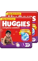 Huggies Complete Comfort Wonder Pants | Pant Style Baby Diapers L Size, 84 Count | India's Fastest Absorbing Diaper, Patented Dry Xpert Channel, Ideal for 9 to 14 Kgs 