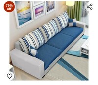 FURNY Adon 3 Seater Fabric Sofa Set (Blue-Grey