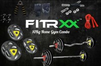 FITRXX 10 kg Metal Integrated Rubber Plates Set with Dumbbell rods, Curl rod, Straight rod Home Gym Combo