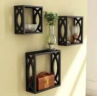 Home Sparkle MDF Wooden Wall Shelves 3 Set Decorative Wall Mounted Cube Shelves Rack Ideal for Decoration in Living Room, Bedroom & Wall Floating Bookshelf (Black)