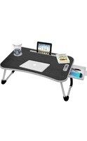 Callas Multipurpose Foldable Laptop Table with Cup Holder | Drawer | Mac Holder | Study Table, Breakfast Table, Foldable and Portable/Ergonomic & Rounded Edges/Non-Slip Legs (WA-27-Black) | Metal