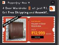 Pepperfry: Deal of the Day- Housen 4 Door Wardrobe in Walnut Finish with Drawer