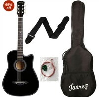 Juârez Acoustic Guitar Kit, 38 Inch Cutaway, 038C with Bag, Strings, Pick and Strap, Black