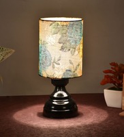 Black Metal & Cotton Green & Yellow Colour Table Lamp