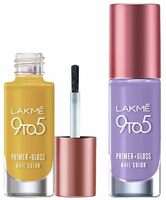 Lk9-5 P+GNailLushLavender 6ml & Lakmé 9 To 5 Primer + Gloss Nail Colour Combo