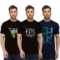  London Hills Men's Half Sleeve Cotton Blend Round Neck Printed Regular Fit T-Shirts (Pack of 3) 