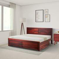 Amazon Brand - Solimo Lavut Double Solid Sheesham Wood Bed with Drawer Storage (Honey Finish)