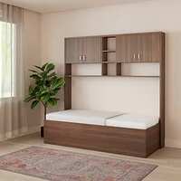 Amazon Brand - Solimo Lincum Single Size Engineered Wood Bed with Wall Storage - (Rolex Dark)