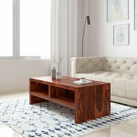 Amazon Brand - Solimo Rusteeq Coffee Table with 2 Shelves (Sheesham Wood, Honey Finish)
