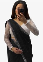 HMP Fashion Womens New Latest Georgette Hot Fixing Swaroski Stone Work Designer Saree with Fancy Blouse | Sarees For Womens & girls


