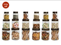 CELLO Checkers Pet Plastic Airtight Canister Set | Food grade and BPA free canisters | Air tight seal & Stackable Transparent | 300ml x 6, 650ml x 6, 1200 x 6, Set of 18


