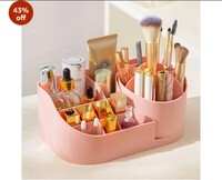 Leawall 16 Grid Makeup Organiser Cosmetic Makeup Lipstick Storage Box with Drawer Plastic Case Holder Skin Care Products for Dressing Table 360 Revolving Side section (Pink)

