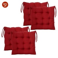  Kuber Industries Pack of 4 Chair Pad | Microfiber Square Chair Pad with Ties | Soft & Comfortable Sitting | Chair Cushion Pad | Chair Seat Cushion for Office-Home | Maroon 