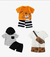 Lofn Cotton Clothing Sets for Baby Boys & Baby Girls Printed Kids Clothing Sets - Unisex Clothing sets Half sleeve T-Shirt & Shorts Pack Of 3 (T84OR-T70WH-T83CP)

