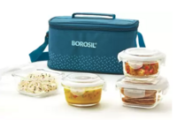 BOROSIL Teal Universal Lunch Box with Bag, 4 Pc (320ml x 2 + 240ml x 2) Tiifin 4 Containers Lunch Box  (1120 ml)