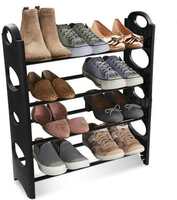 MRQ Plastic Shoe Rack (Black, 4 Shelves, DIY(Do-It-Yourself) 