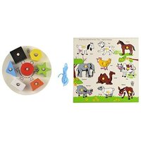 Skillofun Wooden Shape and Color Sorter, Multi Color&Skillofun Wooden Kingsize Identification Tray Useful Animals with Knobs, Multi Color