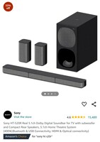 Sony HT-S20R Real 5.1ch Dolby Digital Soundbar for TV with subwoofer and Compact Rear Speakers, 5.1ch Home Theatre System (400W,Bluetooth & USB Connectivity, HDMI & Optical connectivity)