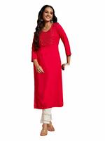 Libas Pink Embellished Rayon Straight Kurta
