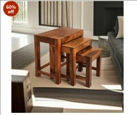 Chetan Interiors Wooden Sitting Nesting Stool Set of 3 for Living Room and Kitchen | Peg Tables for Living Room Wooden (45X45X30 CM, Set of 3, Solid Sheesham Wood, Teak Finish)


