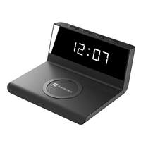 Portronics Freedom 4A Digital Alarm Clock with 15 W Fast Wireless Mobile Charger, Compatible with The iPhone series (12 and above) and other Qi-Enabled Devices (Black)