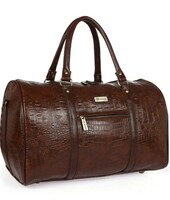 Fur Jaden Brown Textured Leatherette Stylish & Spacious Weekender Duffle Bag for Travel for Men and Women