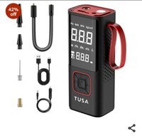 TUSA Cordless Tyre Inflator - Dual Mode Battery & 12V Car Port, 2X Faster Inflation Wireless Air Pump, 150PSI Portable Air Compressor for Cars, Bikes, Motorcycles, Balls, and Inflatables (Red)

