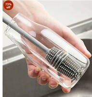 XML Bottle Cleaning Brush Silicone Long Handle for Baby Bottle, Water Bottle, Containers, Vase and Glass, Bottle Cleaner for Home and Kitchen Accessories Item Products (28-CM-Silicone-Grey-Brush)